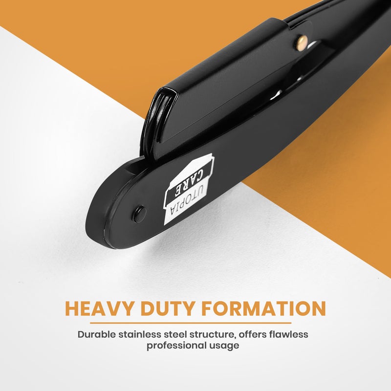Utopia Care Professional Barber Straight Edge Razor Safety with 100-Pack Derby Blades - 100 Percent Stainless Steel (Black) - Image 5