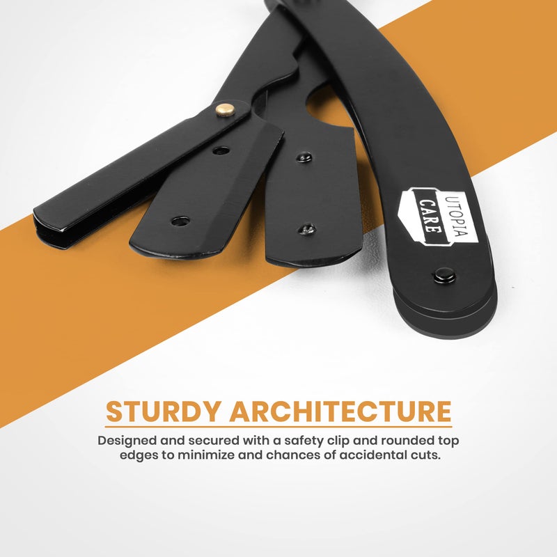 Utopia Care Professional Barber Straight Edge Razor Safety with 100-Pack Derby Blades - 100 Percent Stainless Steel (Black) - Image 4