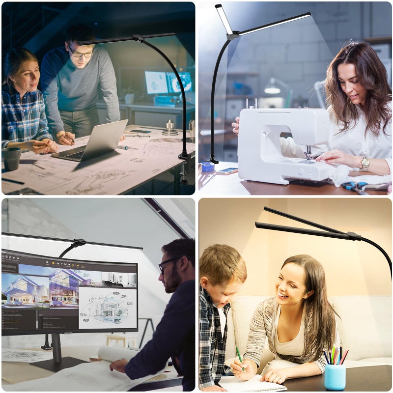 ShineTech LED Desk Lamp, 31.5" Ultra Wide Double Head Architect Light with Clamp, 50 Adjustable Lighting Modes, Eye-Caring Bright Task Lamp for Home Office, Large Monitor, Memory & Auto-Off Timer - Image 4