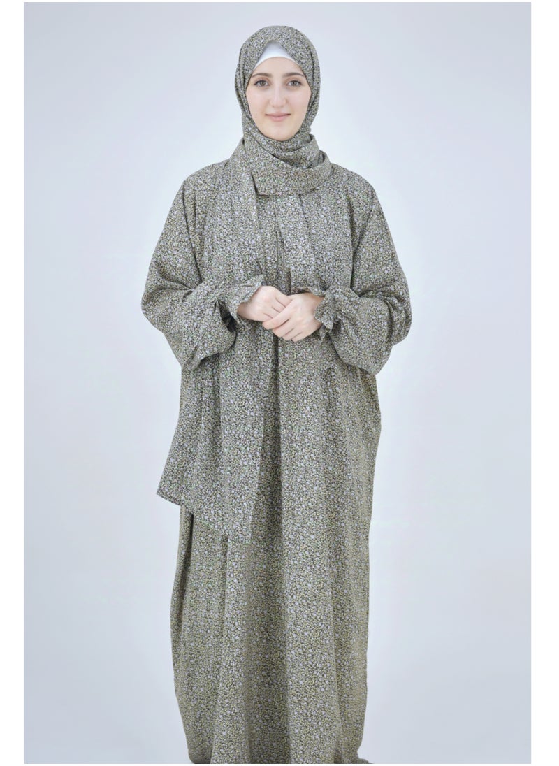 DAMAS COLLECTION one piece prayer dress for women crepe -one piece abaya for women crepe-prayer clothes one piece crepe -prayer dress women flowers-praying dress one piece-  - Image 2
