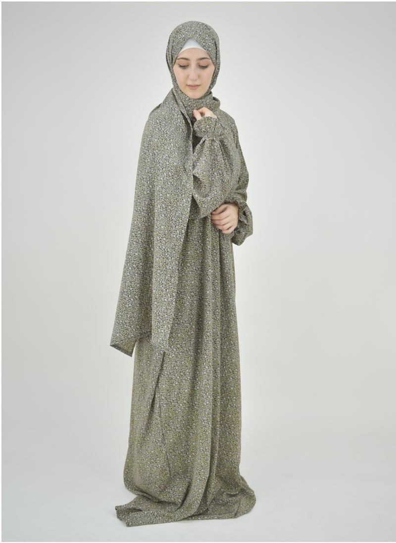 DAMAS COLLECTION one piece prayer dress for women crepe -one piece abaya for women crepe-prayer clothes one piece crepe -prayer dress women flowers-praying dress one piece-  - Image 3