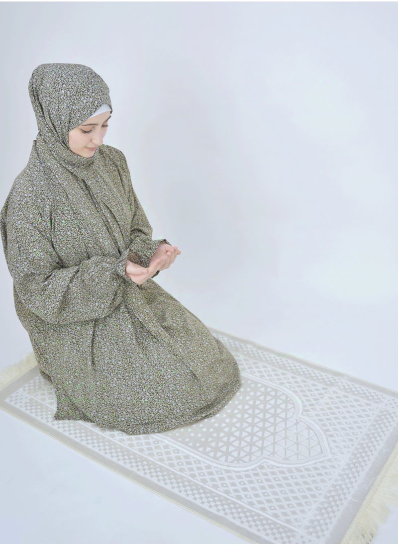 DAMAS COLLECTION one piece prayer dress for women crepe -one piece abaya for women crepe-prayer clothes one piece crepe -prayer dress women flowers-praying dress one piece-  - Image 5