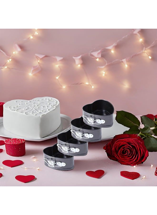 Senvasfa 4pcs Mini Non-Stick Spring Pan, 4 Inch Heart Shaped Cake Pan Mini Cheesecake Pan Baking Molds for Instapot, Pressure Cooker Baking, Air Fryer & Christmas, Valentine's Day Baking(Black) - Image 4