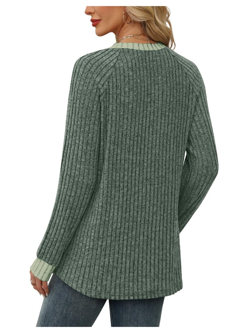 general WIHOLL Long Sleeve Shirts for Women Lightweight Sweaters Fall Outfits 2025 Color Block Winter Clothing Dressy Casual Soft - Image 2