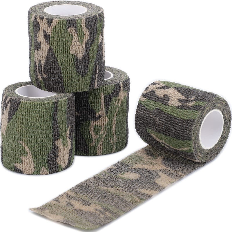 DROK 4 Roll Camo Grip Tape, 1.97in x 14.76ft Adhesive Stretch Cohesive Camo Tape for Outdoor Athletic Sports Bicycle Hockey Skateboard Scooter Bat, 4.92Yard Waterproof Protective Bandage Cover - Image 1