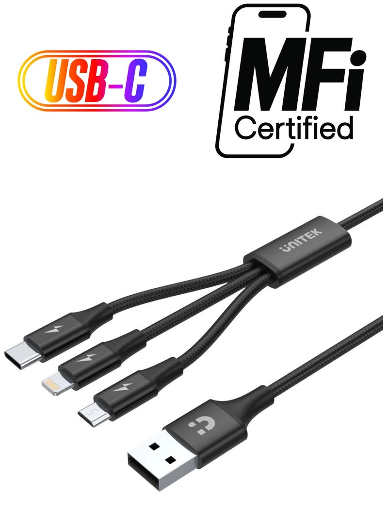 UNITEK Unitek C14049BK 3-in-1 Multi Charging Cable (USB-A to USB-C / Micro USB / Lightning.  - Image 1