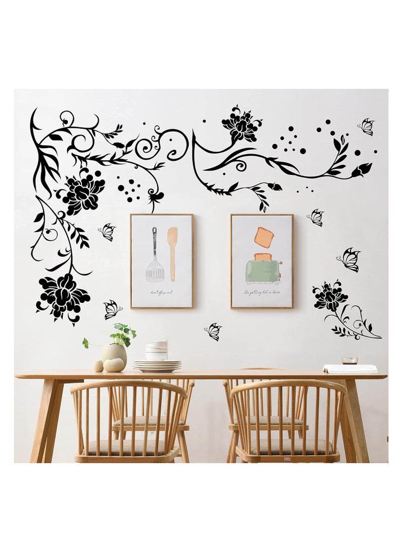LiveGallery Black Vines Wall Sticker Flowers Wall Sticker Branches Vine Wall Sticker DIY Removable Vinyl Chrysanthemums Wall Decoration for Baby Children Girls Bedroom Living Room Office TV Sofa Background Home - Image 1