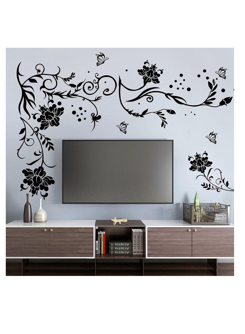LiveGallery Black Vines Wall Sticker Flowers Wall Sticker Branches Vine Wall Sticker DIY Removable Vinyl Chrysanthemums Wall Decoration for Baby Children Girls Bedroom Living Room Office TV Sofa Background Home - Image 2