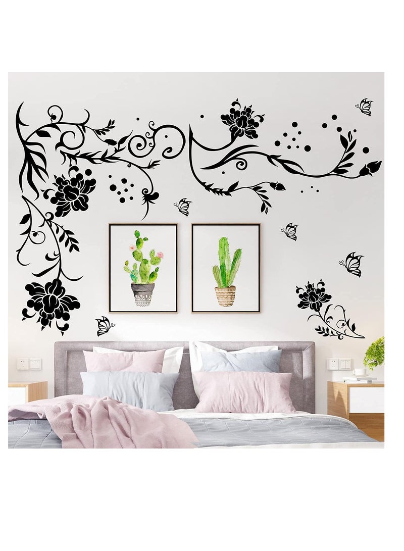 LiveGallery Black Vines Wall Sticker Flowers Wall Sticker Branches Vine Wall Sticker DIY Removable Vinyl Chrysanthemums Wall Decoration for Baby Children Girls Bedroom Living Room Office TV Sofa Background Home - Image 3