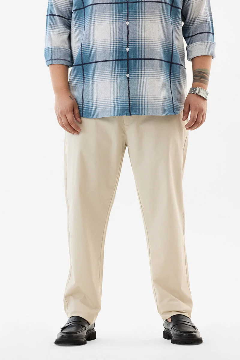 سنيتش Beige Solid Regular Fit Casual Plus Size Trousers
