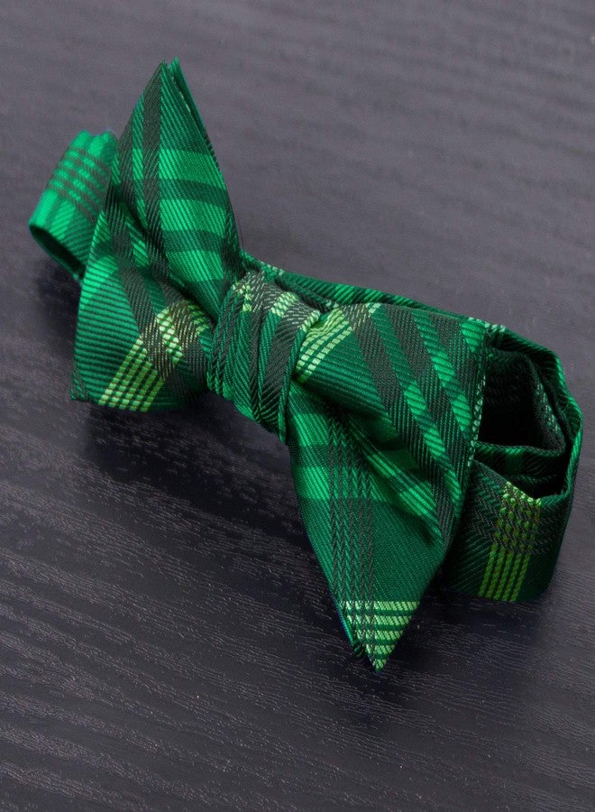 Spring Notion Boy's Plaid Woven Bow Tie Green Large - Image 2