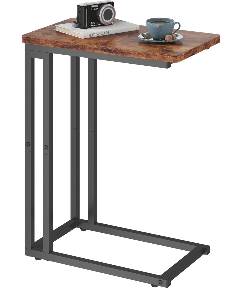 Yusong C Shaped End Table - Slide Under Sofa Couch Bed, Small Table for Small Spaces, Skinny Overbed, Coffee Drink Snack Table for Living Room, Rustic Brown - Image 1