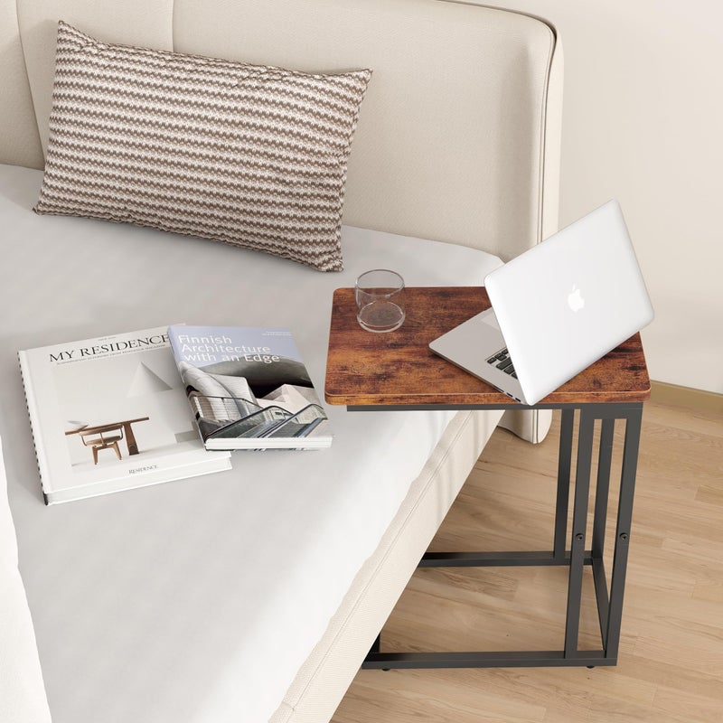 Yusong C Shaped End Table - Slide Under Sofa Couch Bed, Small Table for Small Spaces, Skinny Overbed, Coffee Drink Snack Table for Living Room, Rustic Brown - Image 4