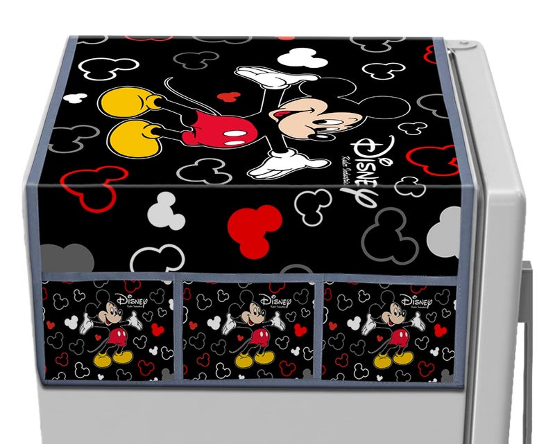 Kuber Industries Satin Finish Disney Mickey Printed Satin Fridge Top Cover, Protect for Scratches, Wear & Tear and Dust with 6 Utility Side Pockets (Black), Standard40.2 x 25.3 x 2 cm) - Image 4