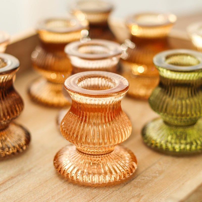 WDHODEC Glass Candlestick Holders 12PCS Taper Candle Holders for Table Centerpiece Vintage Colorful Candle Sticks for Wedding, Party and Birthday Table Decoration(Brown) - Image 4