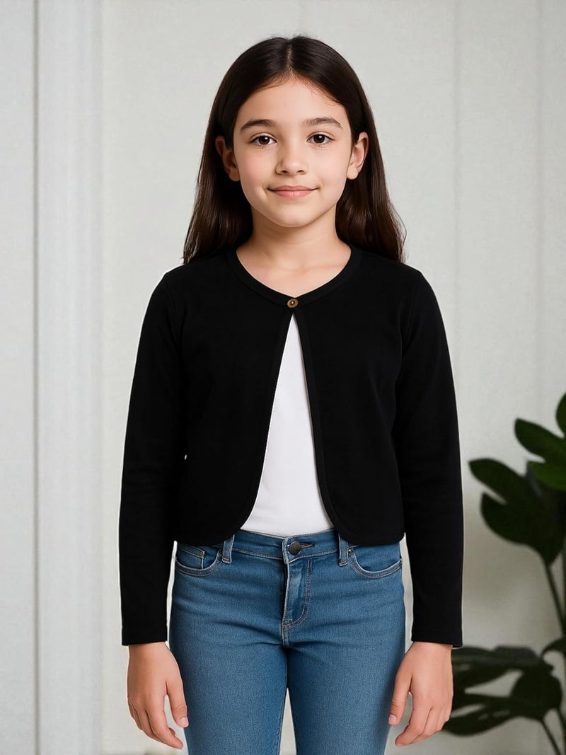 KRYPTIC Kids Girls Crop Length Cotton Shrug – Soft Lightweight Open Front Layer for Stylish Everyday Wear Casual Outfits - Image 4