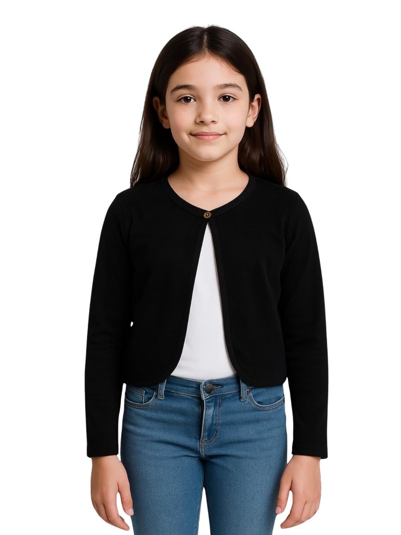 KRYPTIC Kids Girls Crop Length Cotton Shrug – Soft Lightweight Open Front Layer for Stylish Everyday Wear Casual Outfits - Image 1