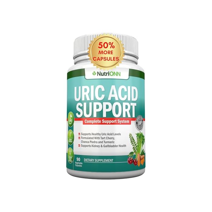 NutriONN Uric Acid Flush - Herbal Uric Acid Cleanse Supplement - With Tart Cherry, Celery Seed Extract, Chanca Piedra, Devil’s Claw & Green Coffee Bean - Vegan - Supports Gallbladder and Kidney Health - Image 1