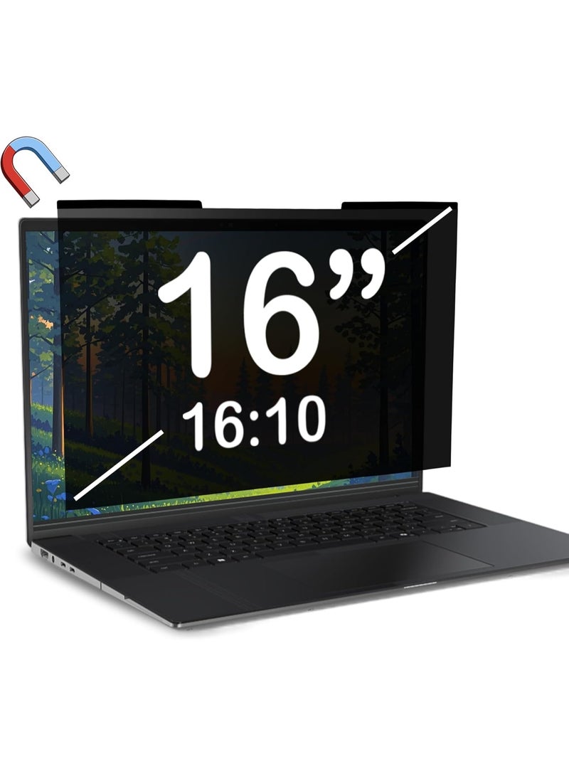 1Pack Magnetic Laptop Privacy Screen Filter 16 Inch for 16:10 Computer Monitor, Removable Anti Blue Light Privacy Shield, Anti-Glare Protector Compatible with Dell Hp Asus Lenovo Huawei Honor Xiaomi Redmi Laptops - Image 1