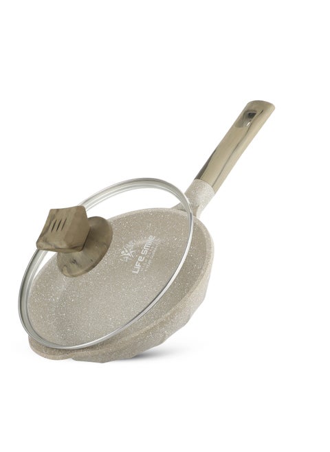 20CM Frying Pan With Lid - 5 Layer Granite Coating with Multiple Hob Compatibility  Heat-Resistant Handle - Induction bottom