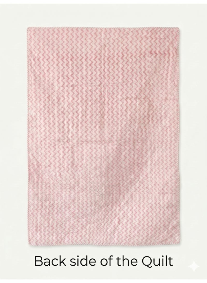 LITTLE CHIKU Premium Pink Unicorn & Rainbow 100% Cotton Artisanal Quilt (60x40 Inch). - Image 1