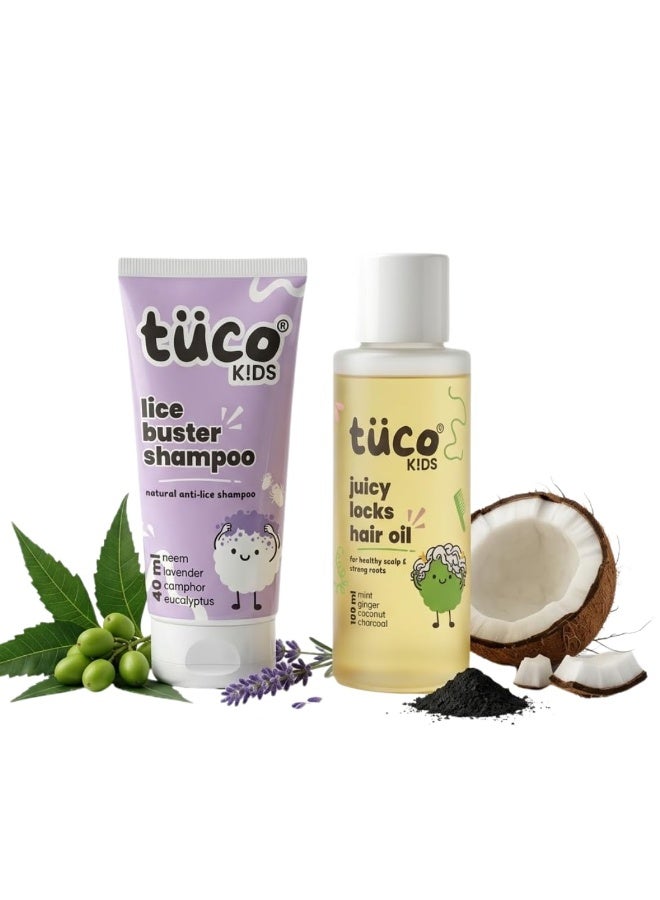 Tuco Natural Anti Lice Combo | Lice Shampoo 40ml + Anti lice Hair Oil 100ml | Perfect for Lice & Itchy Scalp | Natural active with Camphor, Neem, Tea Tree Oil | Safe for kids - Image 1