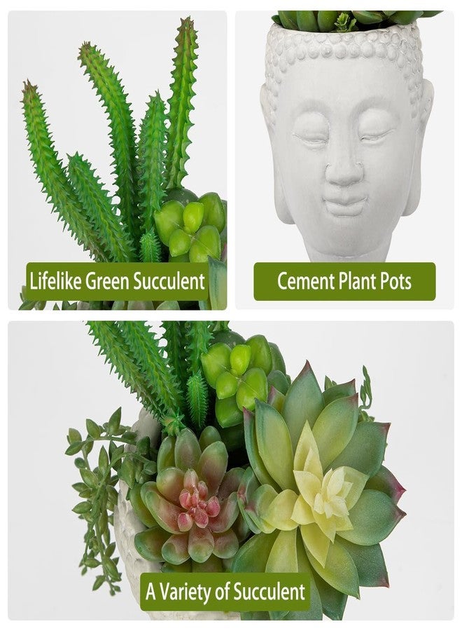 GnFlus Artificial Succulents Plants in Planter Buddha Head Zen Garden Fake Succulent Potted Plant for Home Office Desk Bathroom Shelf Living Room Indoor Outdoor Decor - Image 3