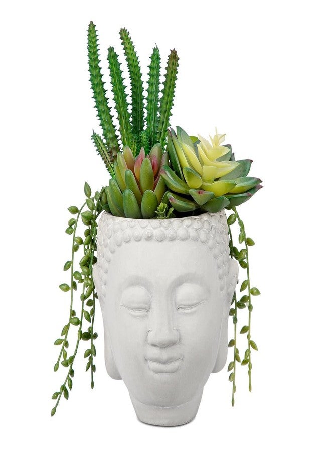 GnFlus Artificial Succulents Plants in Planter Buddha Head Zen Garden Fake Succulent Potted Plant for Home Office Desk Bathroom Shelf Living Room Indoor Outdoor Decor - Image 1