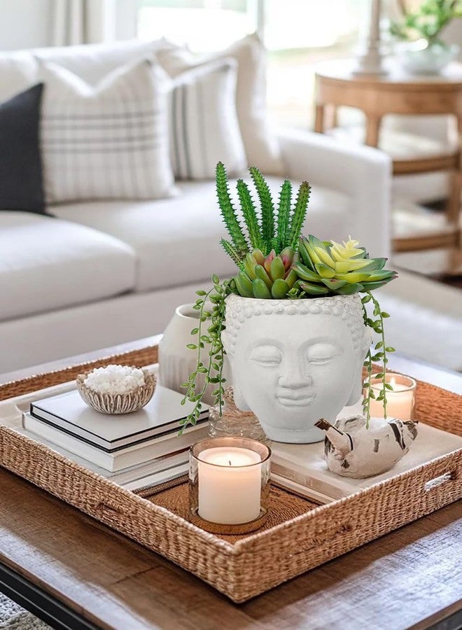 GnFlus Artificial Succulents Plants in Planter Buddha Head Zen Garden Fake Succulent Potted Plant for Home Office Desk Bathroom Shelf Living Room Indoor Outdoor Decor - Image 2