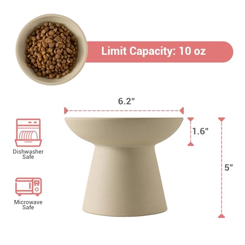 CEEFU Extra Wide Elevated Ceramic Cat Bowl, 6.2" Shallow Dish for Whisker Fatigue Relief, 5" Height for Easy Feeding, Durable Raised Cat Food Bowls, Pack of 2, Pottery Clay (Not Glazed) - Image 2