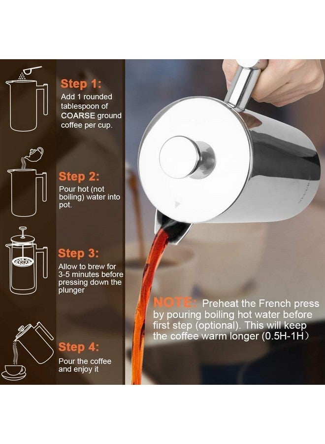 Secura صانعة القهوة الفرنسية سيكورا، مصنوعة من الفولاذ المقاوم للصدأ من الدرجة 304 مع عزل، مع 2 شاشة إضافية، 12 أونصة (0.35 لتر)، فضي (SFP-12DS) - Image 5
