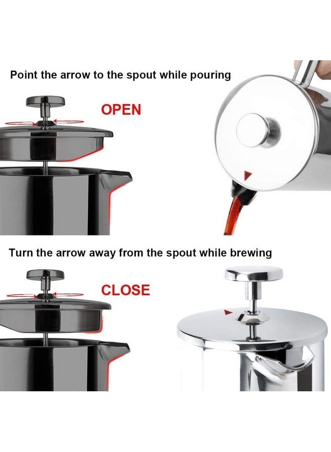 Secura صانعة القهوة الفرنسية سيكورا، مصنوعة من الفولاذ المقاوم للصدأ من الدرجة 304 مع عزل، مع 2 شاشة إضافية، 12 أونصة (0.35 لتر)، فضي (SFP-12DS) - Image 4