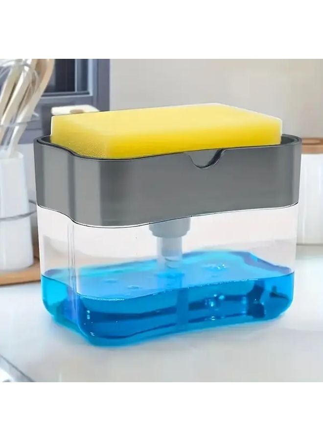 صابون أطباق يدوي مع حامل إسفنج مدمج، منظم متين للمطبخ مصنوع من البلاستيك يوفر المساحة. - Image 3