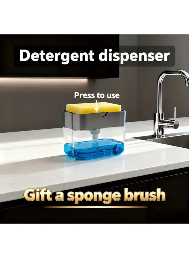 صابون أطباق يدوي مع حامل إسفنج مدمج، منظم متين للمطبخ مصنوع من البلاستيك يوفر المساحة. - Image 2