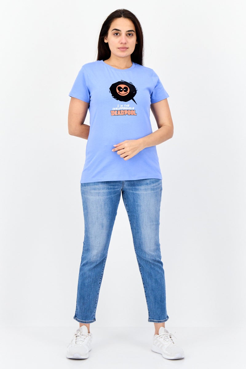 MARVEL Women Crew Neck Short Sleeves Dead Pool T-Shirt, Blue - Image 2