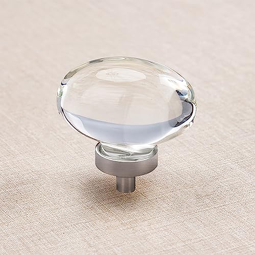 CLCTK 4 Pack Glass Cabinet Knobs and Pulls, Oval Crystal Cabinet Knobs for Dresser Drawers, Brushed Nickel Kitchen Egg Shape - Image 1