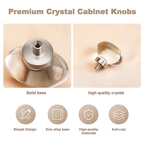 CLCTK 4 Pack Glass Cabinet Knobs and Pulls, Oval Crystal Cabinet Knobs for Dresser Drawers, Brushed Nickel Kitchen Egg Shape - Image 4