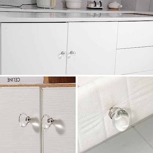 CLCTK 4 Pack Glass Cabinet Knobs and Pulls, Oval Crystal Cabinet Knobs for Dresser Drawers, Brushed Nickel Kitchen Egg Shape - Image 3