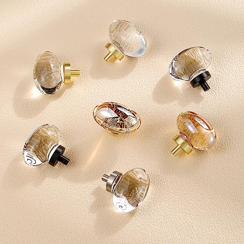 CLCTK 4 Pack Glass Cabinet Knobs and Pulls, Oval Crystal Cabinet Knobs for Dresser Drawers, Brushed Nickel Kitchen Egg Shape - Image 2