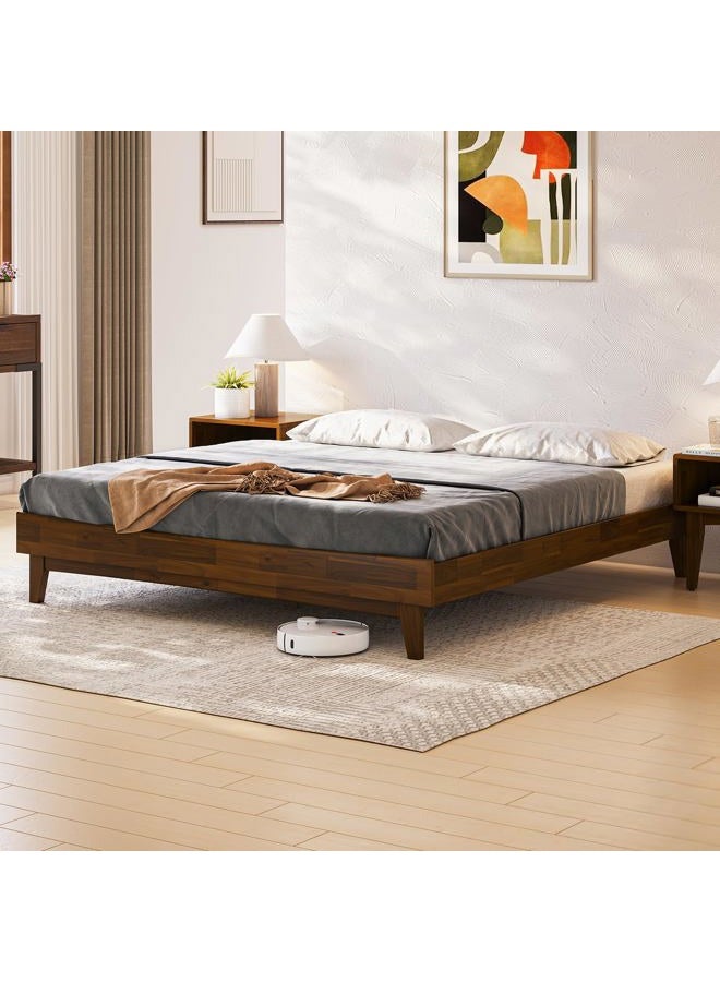 BME Catherine King Platform Bed Frame, Modern Bed Frame Without Headboard, Wooden Low Profile Bed Frame, Acacia Platform Bed Frame King, No Box Spring Needed, Supports up to 800lbs - Dark Chocolate - Image 1