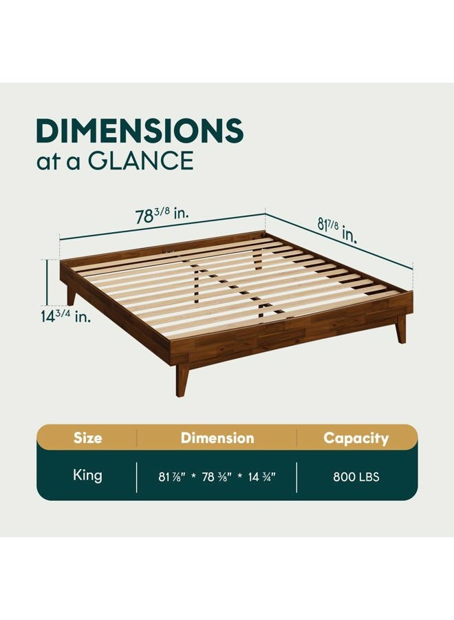 BME Catherine King Platform Bed Frame, Modern Bed Frame Without Headboard, Wooden Low Profile Bed Frame, Acacia Platform Bed Frame King, No Box Spring Needed, Supports up to 800lbs - Dark Chocolate - Image 2