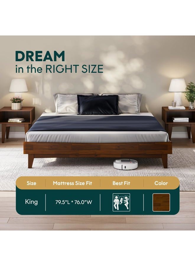 BME Catherine King Platform Bed Frame, Modern Bed Frame Without Headboard, Wooden Low Profile Bed Frame, Acacia Platform Bed Frame King, No Box Spring Needed, Supports up to 800lbs - Dark Chocolate - Image 5