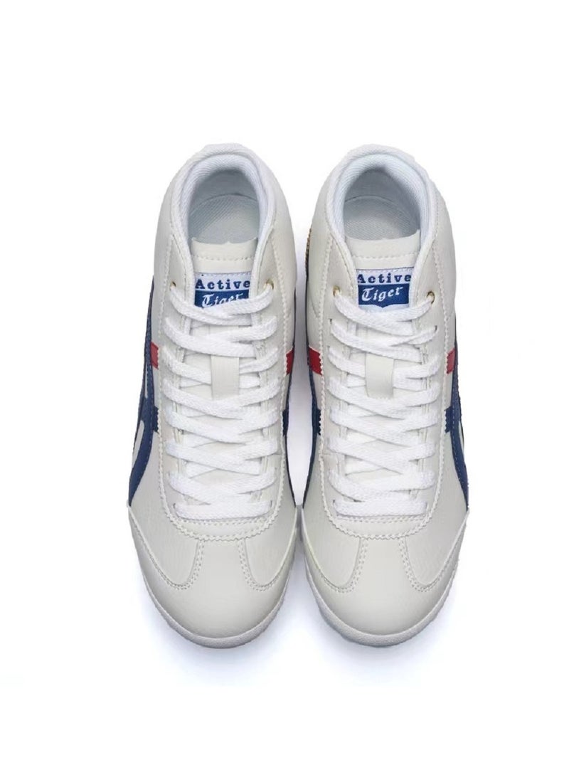 Onitsuka Tiger - حذاء رياضي مكسيكو ميد رانر عالي الجودة باللون الأزرق/الأحمر/الذهبي - Image 1