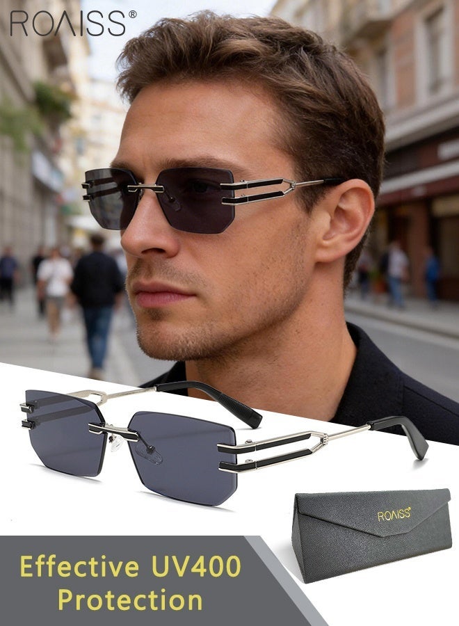 Retro Rimless Sunglasses for Women Men UV400 Protection with Unique Temples, Outdoor Anti-glare Sun Shades for Outdoor Party Street Photography