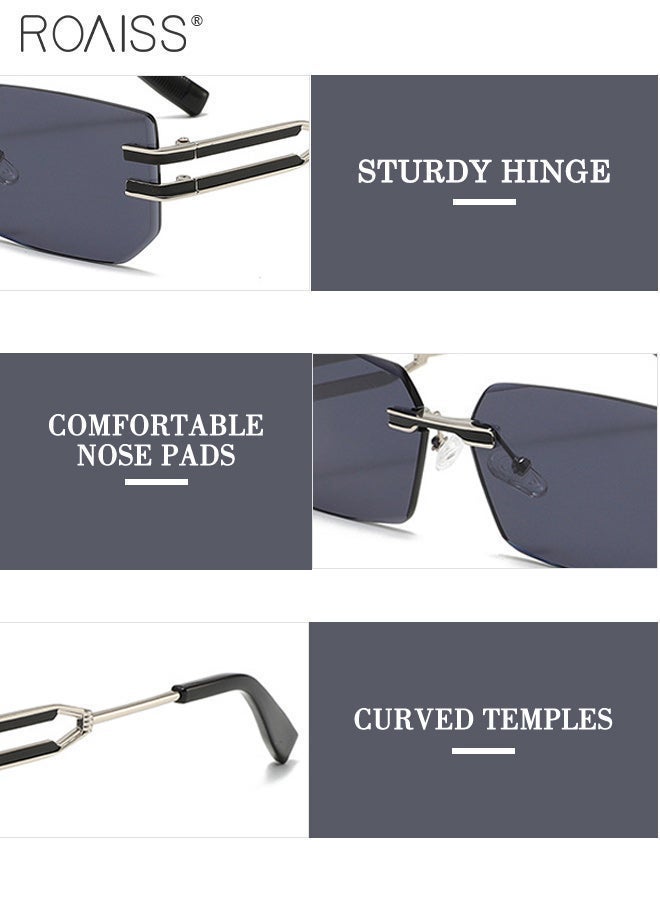 roaiss Retro Rimless Sunglasses for Women Men UV400 Protection with Unique Temples, Outdoor Anti-glare Sun Shades for Outdoor Party Street Photography - Image 5