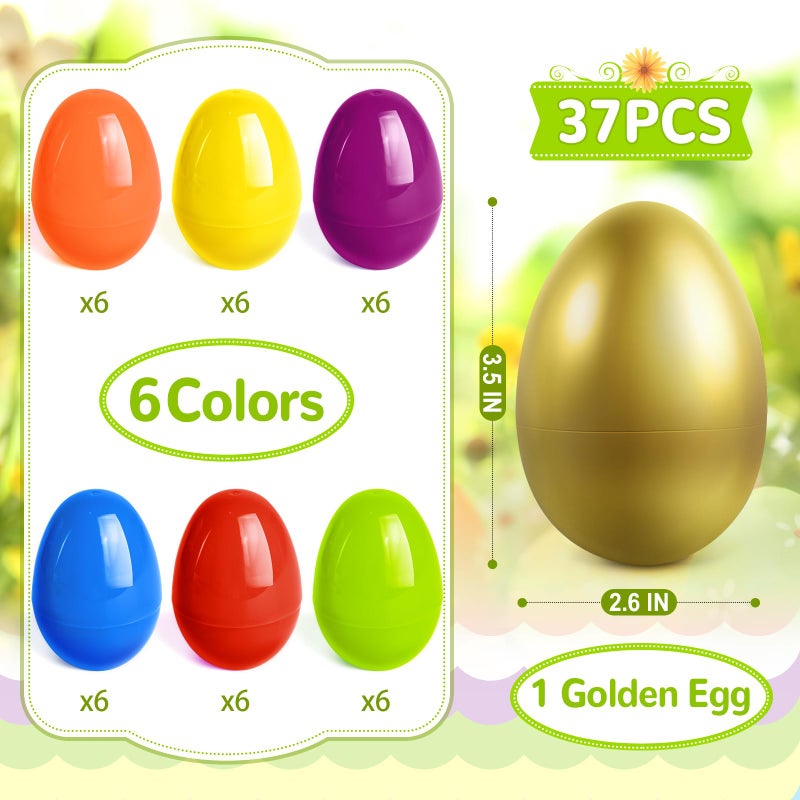 spring flower SpringFlower 3.5â€ Unfilled Easter Eggs, 36 pcs Colorful Egg Plus 1 Golden Egg, Empty Plastic Eggs Fillable with Candy, Treats, Presents for Toy Basket,Easter Decorations, Toy Egg Basket,Boys & Girls - Image 2