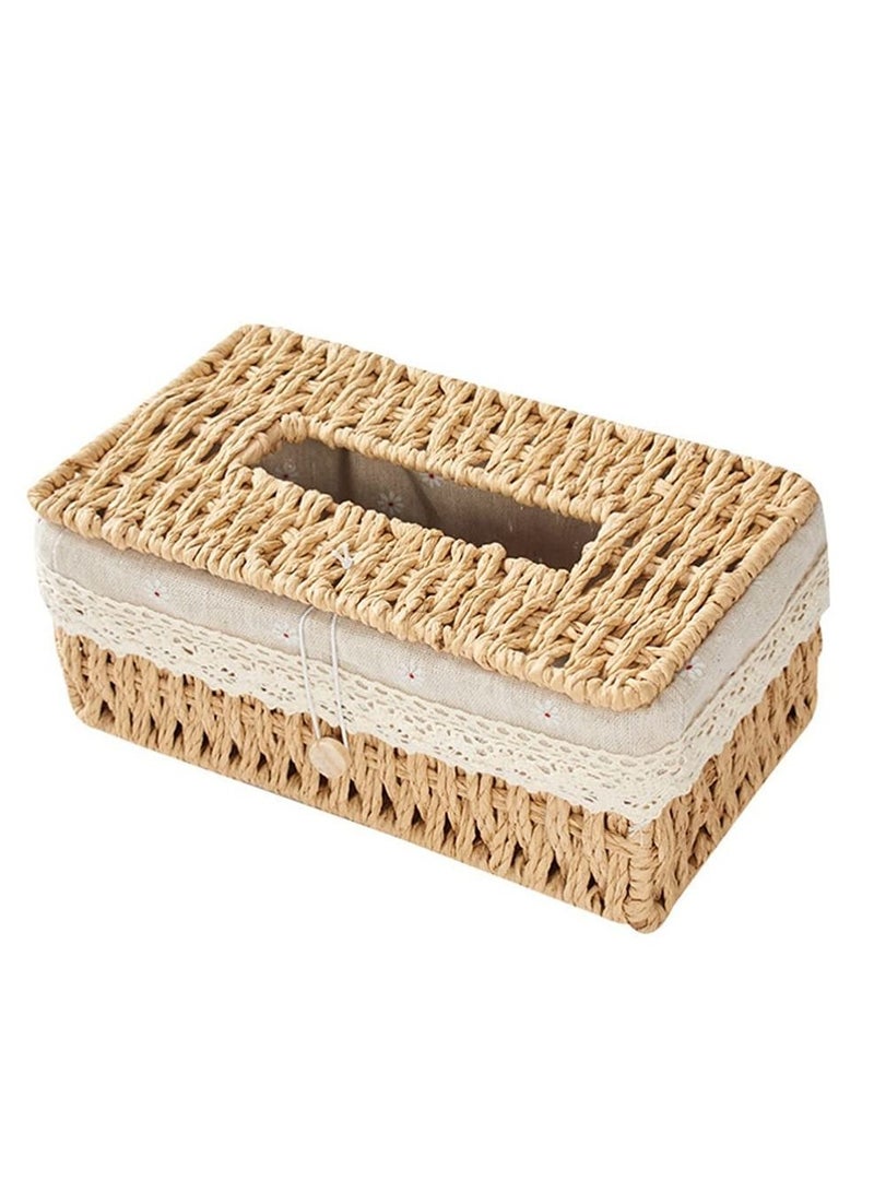 Captaintech Woven Retro Rectangular Tissue Box Cover for Disposable Paper Home Office Car Automotive Decoration - Image 1
