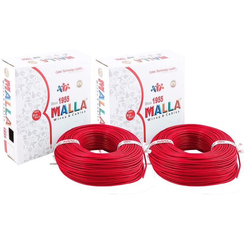 MALLA Copper Wire with Triple Layer PVC Coating Single Core Flexible Electric Cable for Domestic Industrial Connections 25 mm 90m Long Red 2 Pcs - Image 1