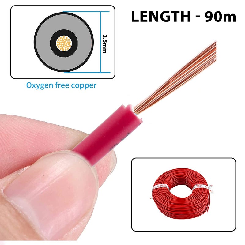 MALLA Copper Wire with Triple Layer PVC Coating Single Core Flexible Electric Cable for Domestic Industrial Connections 25 mm 90m Long Red 2 Pcs - Image 2