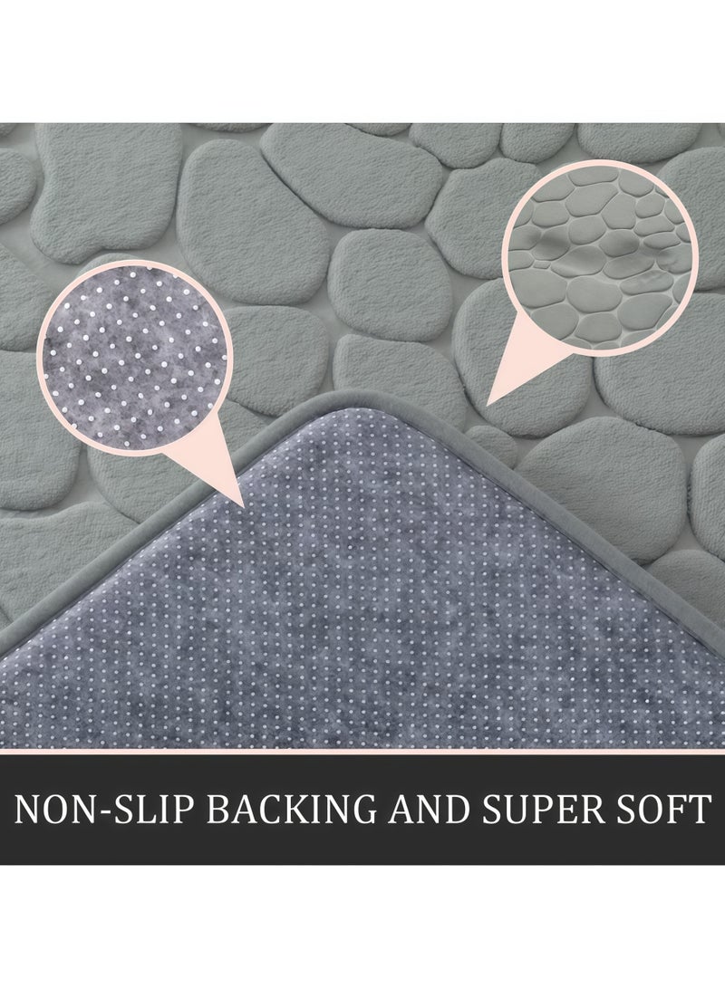 شو وو مجموعة سجاد الحمام من 3 قطع (سجادة حمام، سجادة سطح على شكل حرف U، غطاء مقعد المرحاض)، مجموعة سجادات حمام من الفلانيل المرصوفة بالحصى سميكة للغاية، سجادات حمام غير قابلة للانزلاق للحمام، سجادة حمام سريعة الجفاف، مجموعة سجاد حمام قابلة للغسل في الغسالة للحمام للحوض والمرحاض والأرضية (رمادي) - Image 3